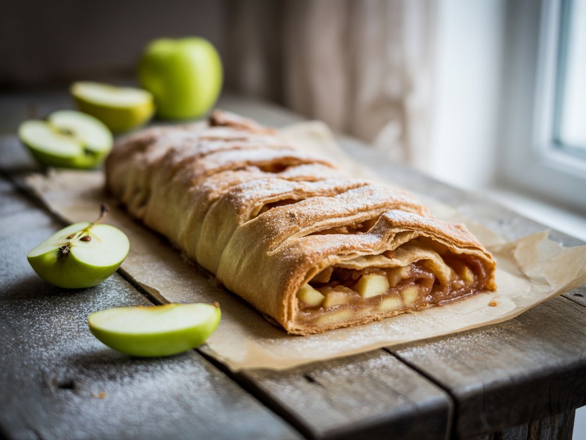 Traditioneller Apfelstrudel mit gezogenem Teig