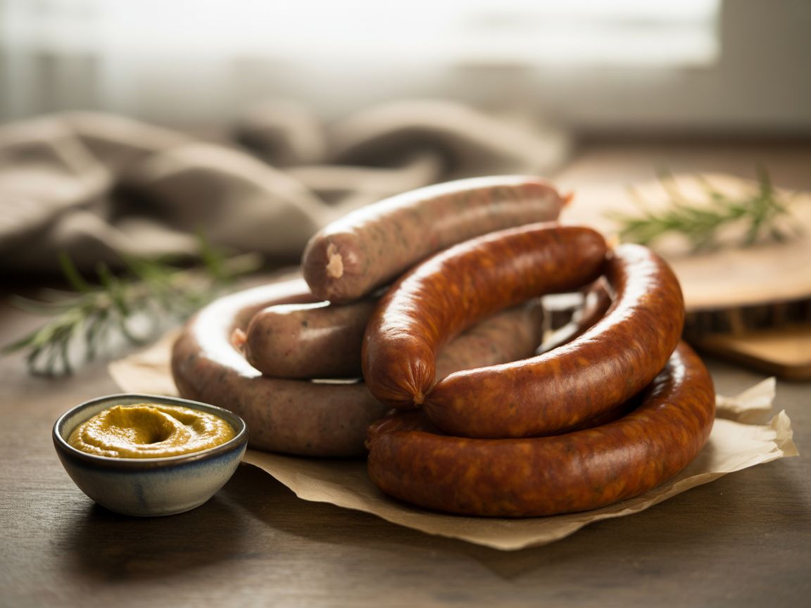 Gebratene Bratwurst mit geschmorten Zwiebeln