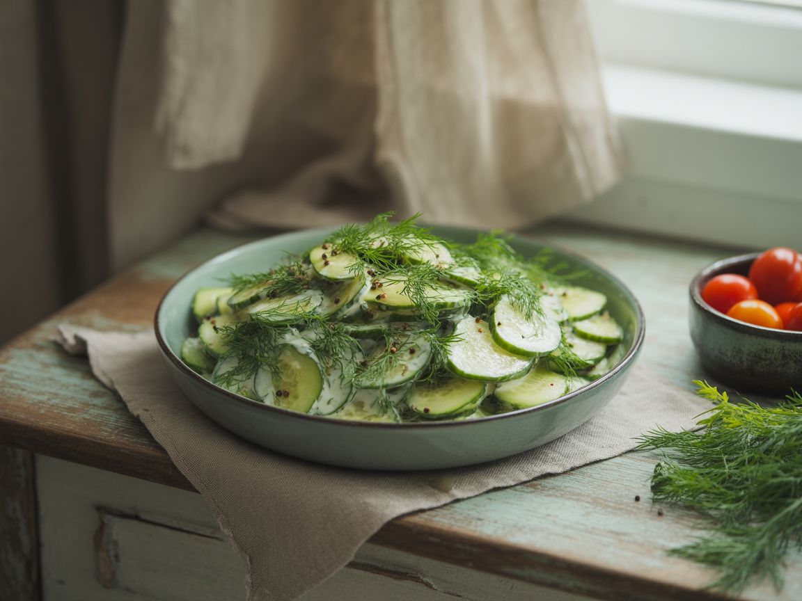 Frischer Gurkensalat mit Dill-Schmand-Dressing